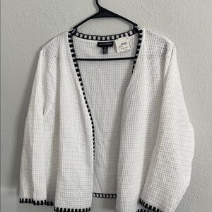 Nina Leonard White Open-Front Cardigan